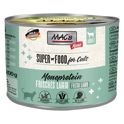 Sparpack: MAC's Cat Mono Sensitive 12 x 200 g - Blandpack: Lamm + kalkon