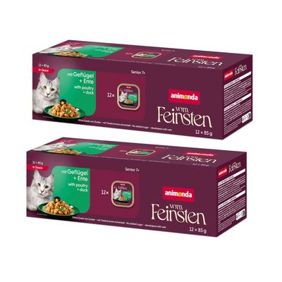 1 + 1 gratis! animonda vom Feinsten, karma mokra dla kota, 2 x (12 x 85 g) Senior w sosie: drób i kaczka