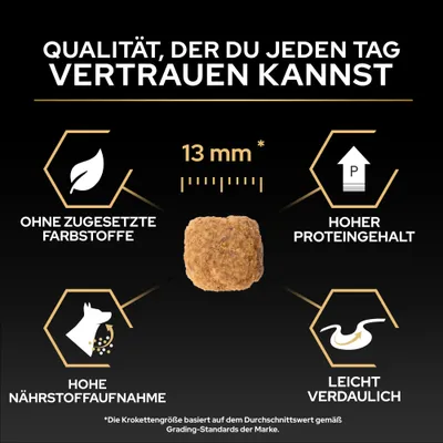 Krokettengröße 13 mm, ohne zugesetzte Farbstoffe, hoher Proteingehalt, hohe Nährstoffaufnahme, leicht verdaulich. Qualität, der du jeden Tag vertrauen kannst. Krokettengröße 13 mm, ohne zugesetzte Farbstoffe, hoher Proteingehalt, hohe Nährstoffaufnahme, leicht verdaulich. Qualität, der du jeden Tag vertrauen kannst.