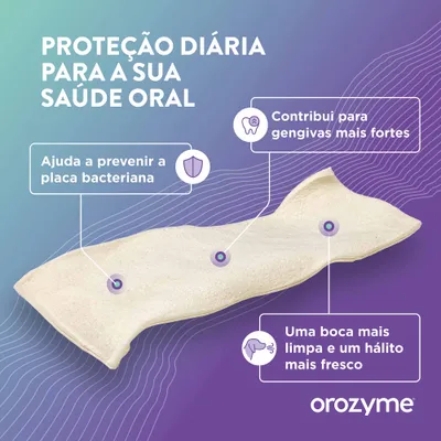Orozyme Snack de Mastigar. Protege diariamente a saúde bucal, ajuda a prevenir a placa, contribui para gengivas mais fortes e proporciona um hálito fresco.