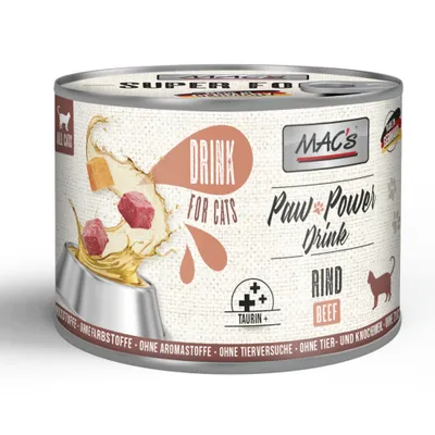 MAC's Paw Power Drink für Katzen, Rind. Mit Taurin. Ohne Farbstoffe, Aromastoffe, Tierversuche, Tier- und Knochenmehl, Zucker. Made in Germany.