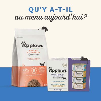 Applaws nourriture pour chat : croquettes Poulet et Saumon pour chats adultes, 80 % de protéines d'origine animale, sélection de nourriture humide au thon, poisson de mer, poulet et fromage.