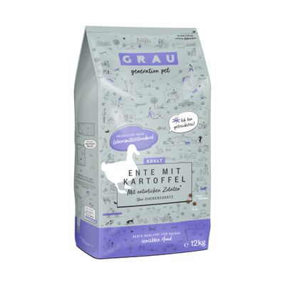GRAU generation pet Adult Ente mit Kartoffel, produziert nach Lebensmittelstandard, mit natürlichen Zutaten, ohne Zuckerzusatz, getreidefrei, 12 kg.