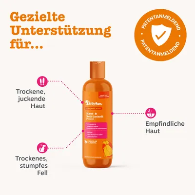 Zesty Paw bőr- & szőr lazacolaj formula: célzott támogatás a száraz, viszkető bőrre, érzékeny bőrre és száraz, fakó szőrzetre. Szabadalmaztatás alatt. Zesty Paw bőr- & szőr lazacolaj formula: célzott támogatás a száraz, viszkető bőrre, érzékeny bőrre és száraz, fakó szőrzetre. Szabadalmaztatás alatt.