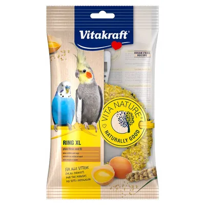 Vitakraft Ring XL z prosem i jajkiem, dla wszystkich papużek. Vita Nature Naturally Good. Receptura bez dodatku cukru. Vitakraft Ring XL z prosem i jajkiem, dla wszystkich papużek. Vita Nature Naturally Good. Receptura bez dodatku cukru.