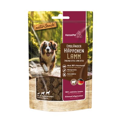 HansePet naturSnacks Trainingshappen: Pute, Ente, Rind, Lamm, Hirsch. Belohnen, motivieren, begeistern! 100% natürliche Zutaten, verschiedene Sorten sichtbar.