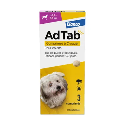 AdTab comprimés à mâcher pour chien - 3 comprimés, pour les chiens de 2,5 à 5,5 kg