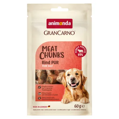animonda GranCarno Meat Chunks Rind PUR, Single Protein 97%, ohne Getreide, Zucker und Geschmacksverstärker, 60g, Made in Germany