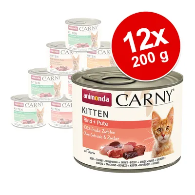Animonda Carny Kitten oksekød + kalkun, 12x 200g. 100% friske ingredienser, uden korn og sukker, med taurin.
