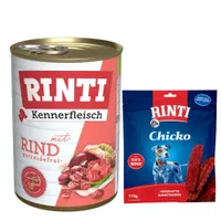 Kombi-Paket RINTI Kennerfleisch + RINTI Chicko Hundesnacks - Kennerfleisch Rind 12 x 400 g + Chicko Rind 2 x 170 g