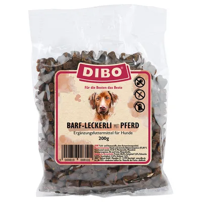DIBO BARF pamlsky s koňským masem, doplňkové krmivo pro psy, 200g. Bez barviv, aromat a konzervantů.