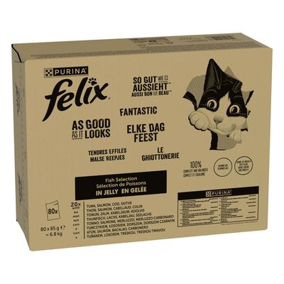 Felix Le Ghiottonerie in Gelatina 80 x 85 g umido gatto Varietà di carne (Manzo, Pollo, Agnello, Anatra)