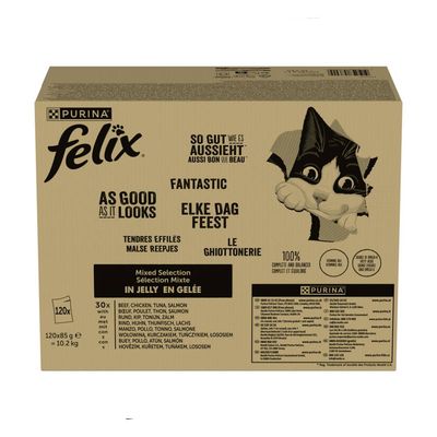 Jumbopack Felix "Aussi bon que beau" 120 x 85 g pour chat lot mixte II poisson (thon, saumon, cabillaud, plie)