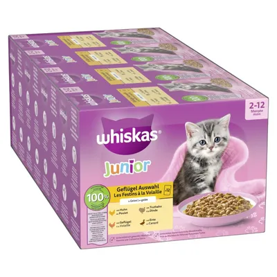 96 plicuri x 85 g Whiskas la preț special! - Junior Selecție de pasăre în gelatină 96 x 85 g