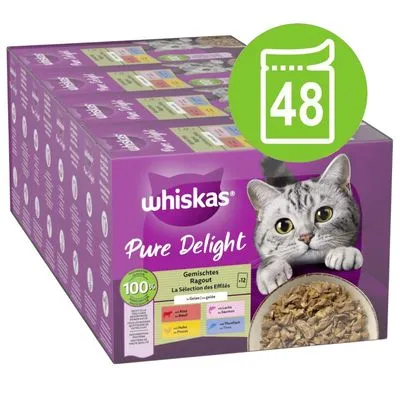 Multipack Whiskas Pure Delight portionspåse 48 x 85 g - Blandad ragout i gelé