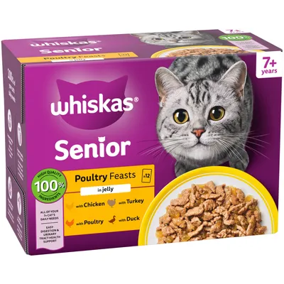 Whiskas 7+ Senior Pouches in Jelly - Saver Pack: Poultry Feasts in Jelly (24 x 85g) Whiskas 7+ Senior Pouches in Jelly - Saver Pack: Poultry Feasts in Jelly (24 x 85g)