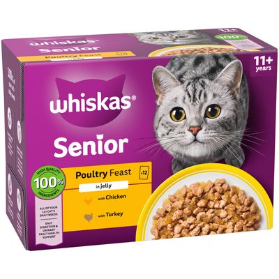 Whiskas 11+ Senior Pouches in Jelly 48 x 85g Poultry Feasts in Jelly