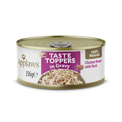 Applaws Taste Toppers in Gravy, chicken breast with duck, 156g can, 100% natural. Applaws Taste Toppers in Gravy, chicken breast with duck, 156g can, 100% natural.