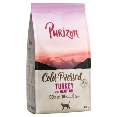 Purizon Cold-Pressed Turkey z olejem z konopi, 90% składników premium, 10% botanicals, 0% dodatków, 400g. Dla kotów.