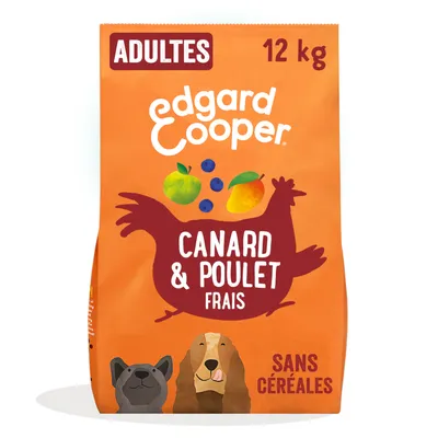 Edgard Cooper nourriture pour chiens adultes, saveur canard & poulet, 12 kg, sans céréales.