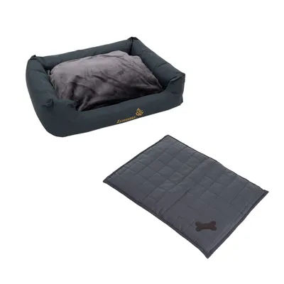 Lot : Sleepy Time panier avec coussin, gris + couverture Freedom Bone pour chien - taille S