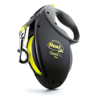 Flexi Giant XL kutyapóráz, 8 m hosszú, fekete sárga díszítéssel. Made in Germany.