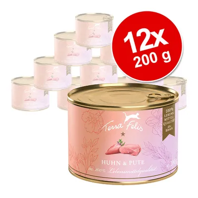 Terra Felis kuře a krůta, 12x 200g konzervy, 100% potravinářská kvalita, všechny suroviny.