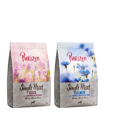Purizon Probierpaket 2 x 1 kg Single Meat: Lachs mit Kornblumenblüten, Ente mit Lavendelblüten