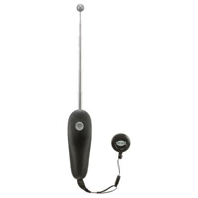 Trixie telescopische targetstick met zwarte handgreep, metalen uitschuifbare staaf en ronde bol aan het uiteinde. Inclusief zwart koord met Trixie-merknaam zichtbaar.