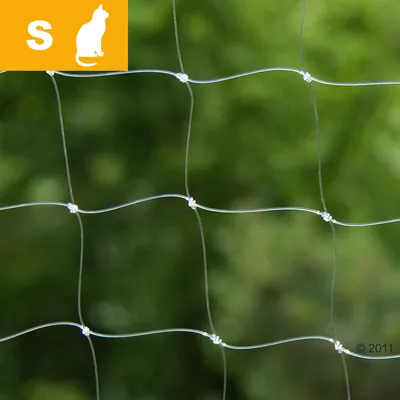 Síť s uzly, v levém horním rohu žluté pole s písmenem S a siluetou kočky. Síť s uzly, v levém horním rohu žluté pole s písmenem S a siluetou kočky.