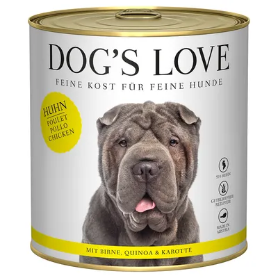 Dog's Love cibo per cani con pollo, pera, quinoa e carota. 55% pollo, ricetta senza cereali, prodotto in Austria.