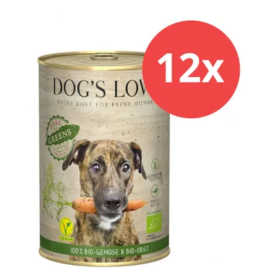 Dog's Love Feine Kost für Hunde, 12x Dose, 100% Bio-Gemüse & Bio-Obst, vegan, getreidefreie Rezeptur, Bio-Zertifikat EU-ÖKO-001.