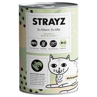 STRAYZ BIO Katze 6 x 400 g Bio-Huhn & Bio-Zucchini