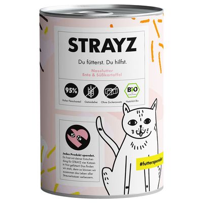 STRAYZ BIO Katze 6 x 400 g Bio-Ente & Bio-Süßkartoffel