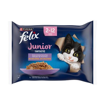 Felix Junior Fantastic in buste 4 x 85 g Alimento umido per gatto - Salmone e Pollo