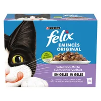 Megapack Felix Pouches in Gelee 48 x 85 g - Gemischte Auswahl (Huhn, Rind, Thunfisch, Lachs)