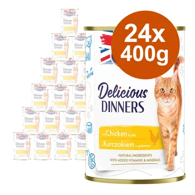 Butcher's Delicious Dinners, 24x400g Dosen mit Huhn in Gelee. Natürliche Zutaten mit zusätzlichen Vitaminen und Mineralien.