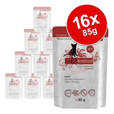 Catz finefood Nr. 3 kuracie, 16x85g, vyrobené v Nemecku, 91% podiel mäsa, bez cukru, bez testovania na zvieratách.