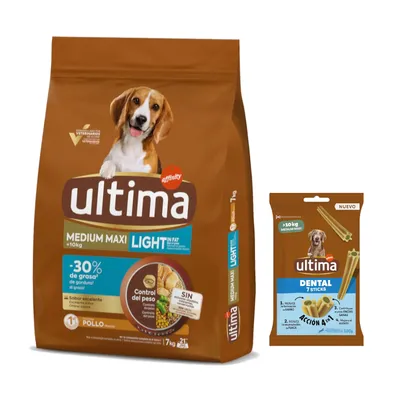 Ultima: karma sucha + Dental Sticks Medium / Maxi, 180 g gratis! - Medium / Maxi Light Adult, kurczak, 7 kg Ultima: karma sucha + Dental Sticks Medium / Maxi, 180 g gratis! - Medium / Maxi Light Adult, kurczak, 7 kg