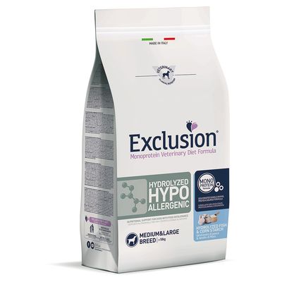 Exclusion Diet Hydrolyzed Hypoallergenic Medium/Large Pesce & Amido di mais 12 kg