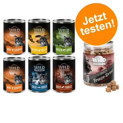 Wild Freedom Katzenfutter: Sorten Wide Country, Golden Valley, Green Lands, Cold River, Deep Forest. Freeze-Dried Snack Beef Liver. Jetzt testen!
