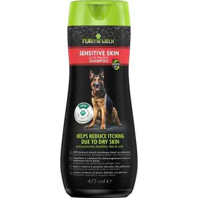 Sensitive skin ultra premium shampoo, helps reduce itching due to dry skin and promotes healthy skin and coat, 473 ml bottle. Includes OdorCapture 360 feature.