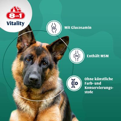 8in1 Vitality Glucosamine + MSM Tabletten. Premium Joint Care. Unterstützt die Gelenke und einen aktiven Lebensstil.