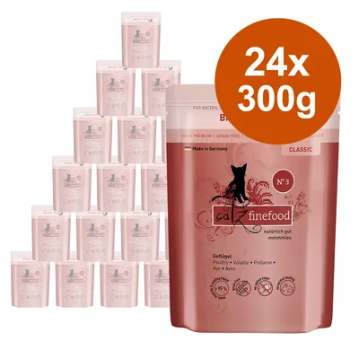 Catz Finefood No. 3 Classic, gevogelte, 24 x 300g, Made in Germany, zonder suiker, hoog vleesgehalte, graanvrij.