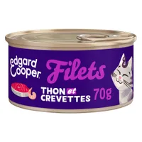 Lot Edgard & Cooper Adult Filets de thon sans céréales 12 x 70 g pour chat - thon, crevettes