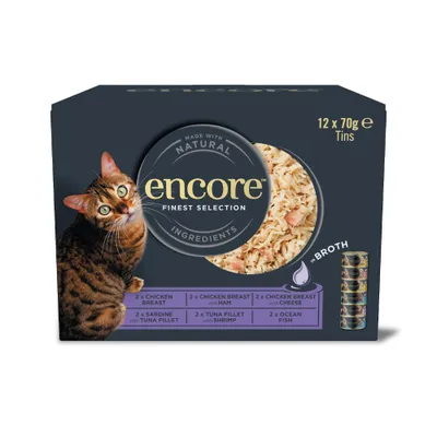 Lot mixte Encore en bouillon 12 x 70 g boîtes pour chat  - sélection raffinée (6 saveurs)
