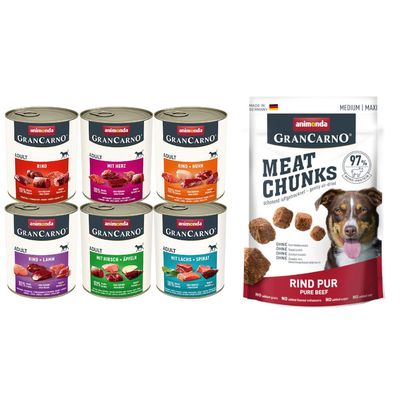 animonda Nassfutter + 80 g Gran Carno Meat Chunks Medium / Maxi gratis! 6 x 800 g GranCarno Original Adult Mixpaket 1 (6 Sorten)