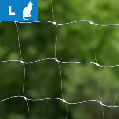 Síť s uzly, v levém horním rohu modré pole s bílým písmenem L a siluetou kočky. Síť s uzly, v levém horním rohu modré pole s bílým písmenem L a siluetou kočky.