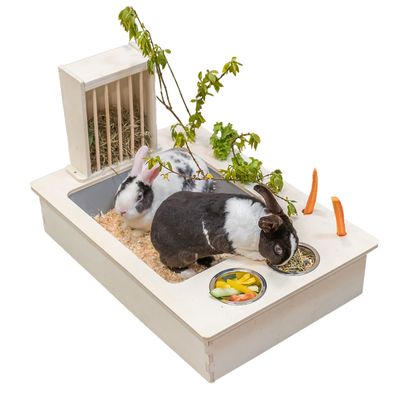 TRIXIE Futterstation mit Näpfen/Heuraufe aus Holz 1 Stück