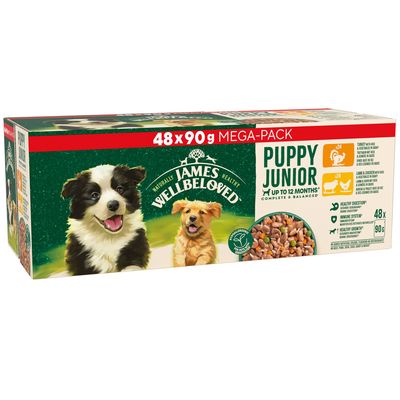 James Wellbeloved Puppy & Junior Hypoallergenic Pouches - Turkey, Lamb & Chicken in Gravy Saver Pack: 96 x 90g